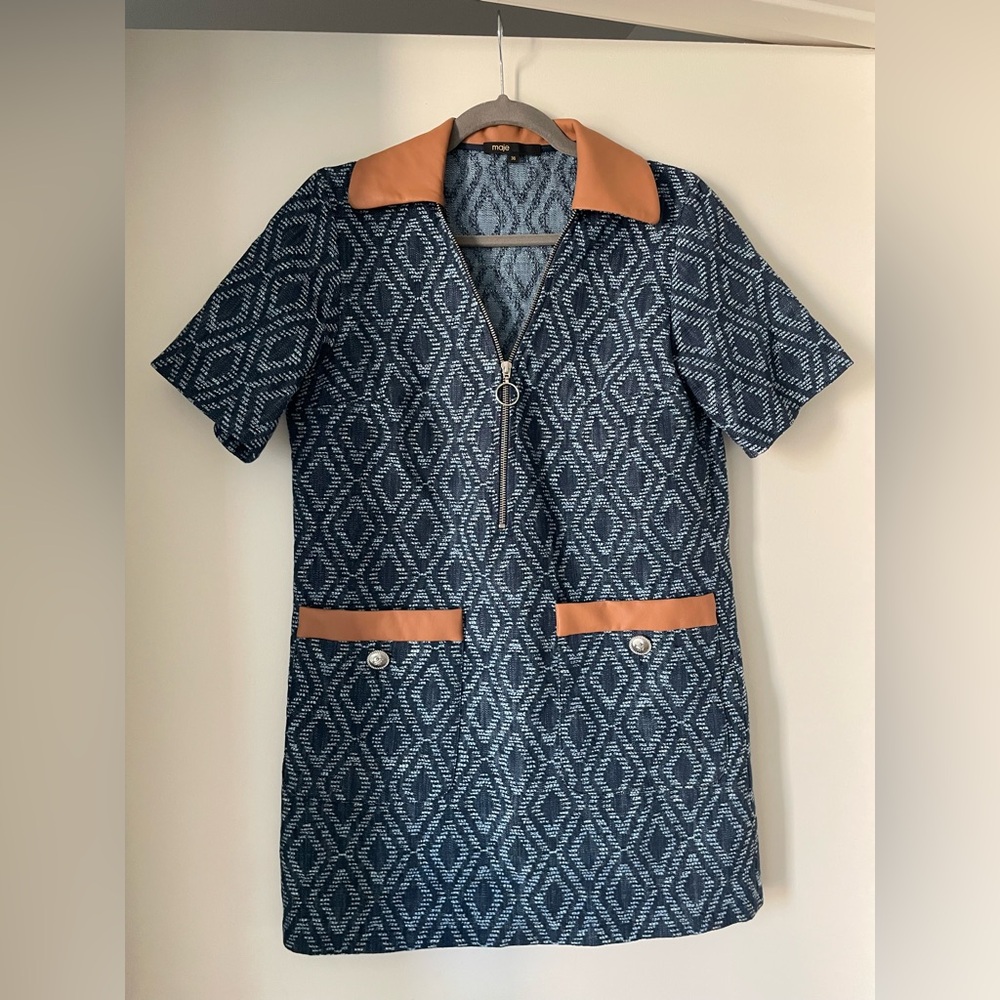 Maje Geometric Print Jacquard Dress